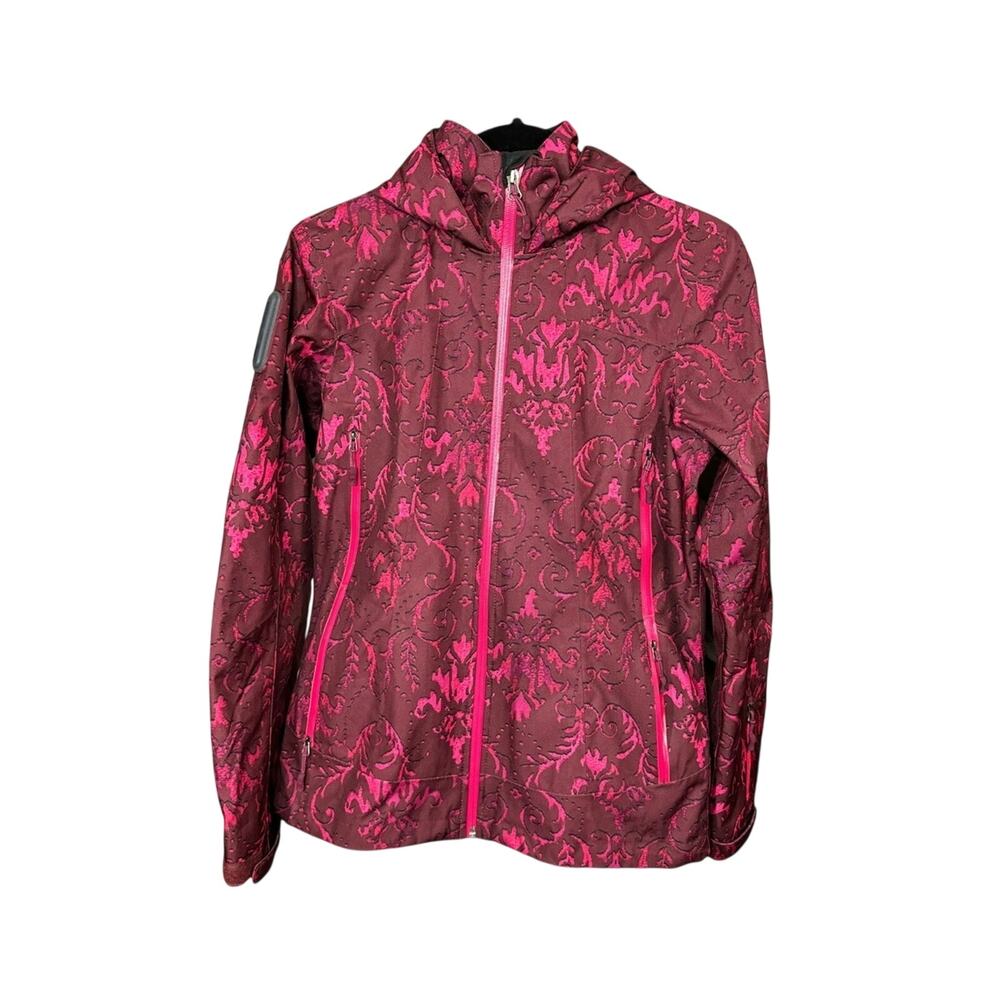 Athleta Twin Tip Ski Jacket in Port Wine Snow Scroll Size XS